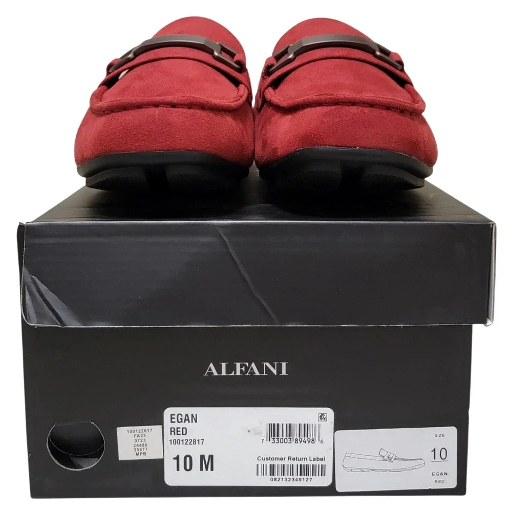 Alfani Men Egan Slip On Driving Loafers Size US 10M Red Faux Suede